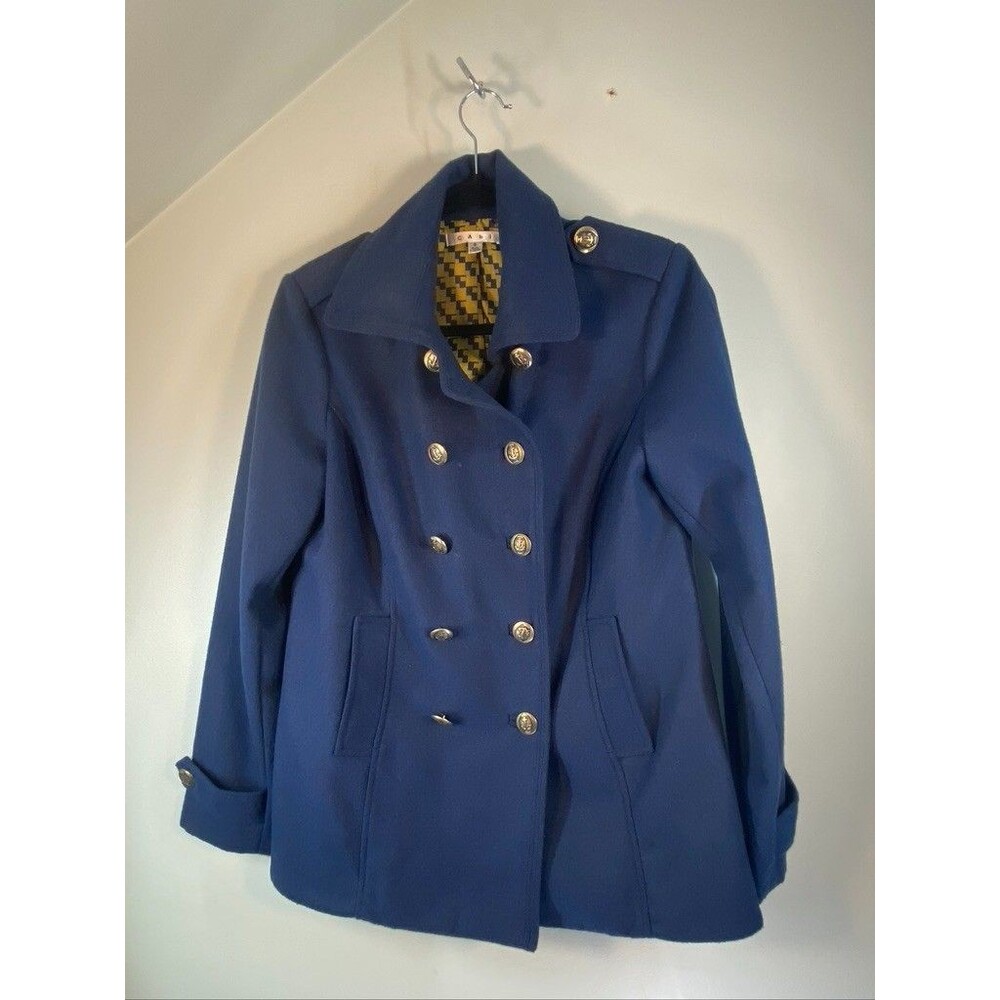 WOMEN'S SZ S CAbi BLUE WOOL BLEND DOUBLE BREASTED PEA COAT * PREP SCHOOL